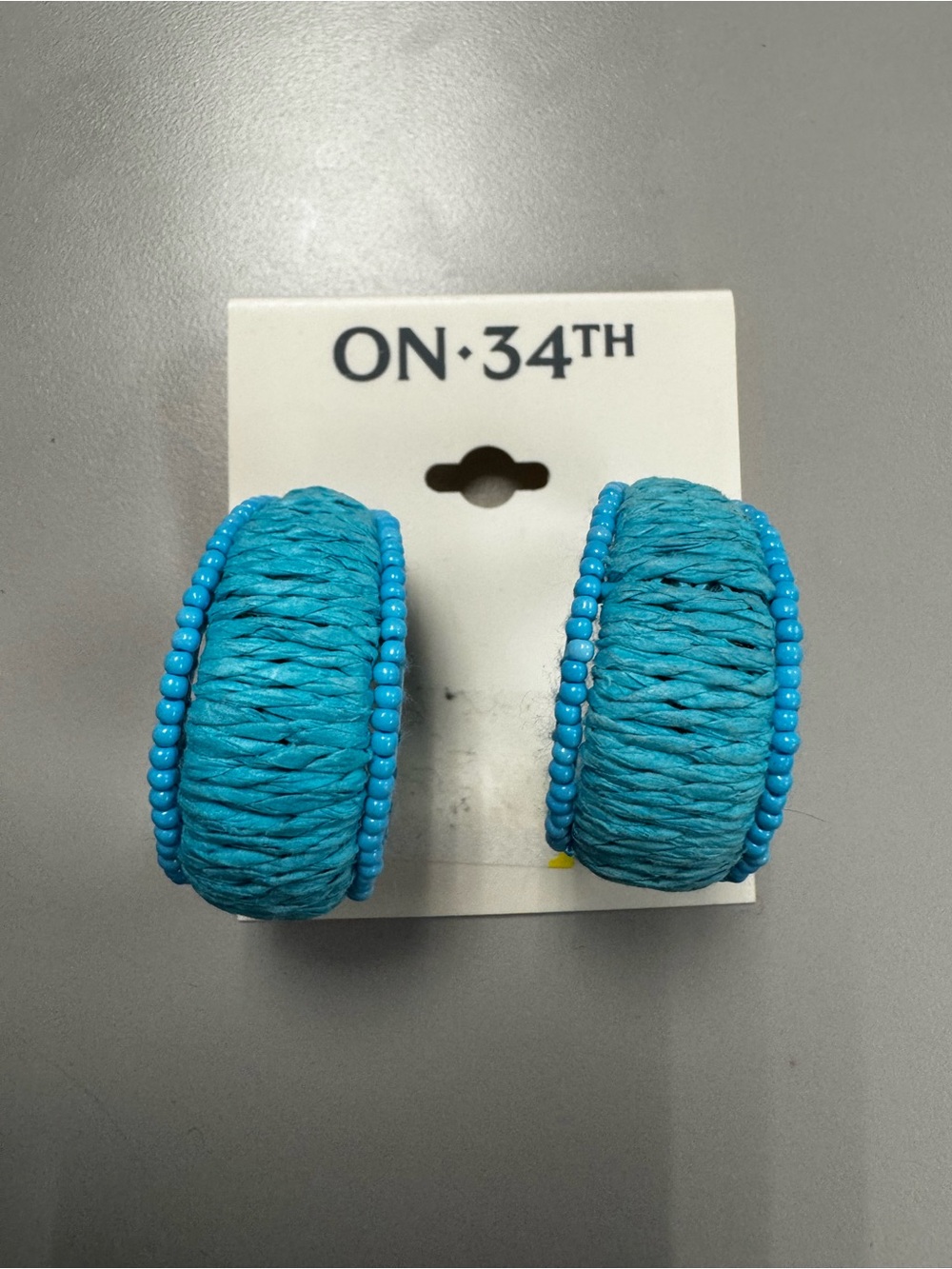 ON·34TH Turquoise Raffia Hoop Earrings with Bead Trim
